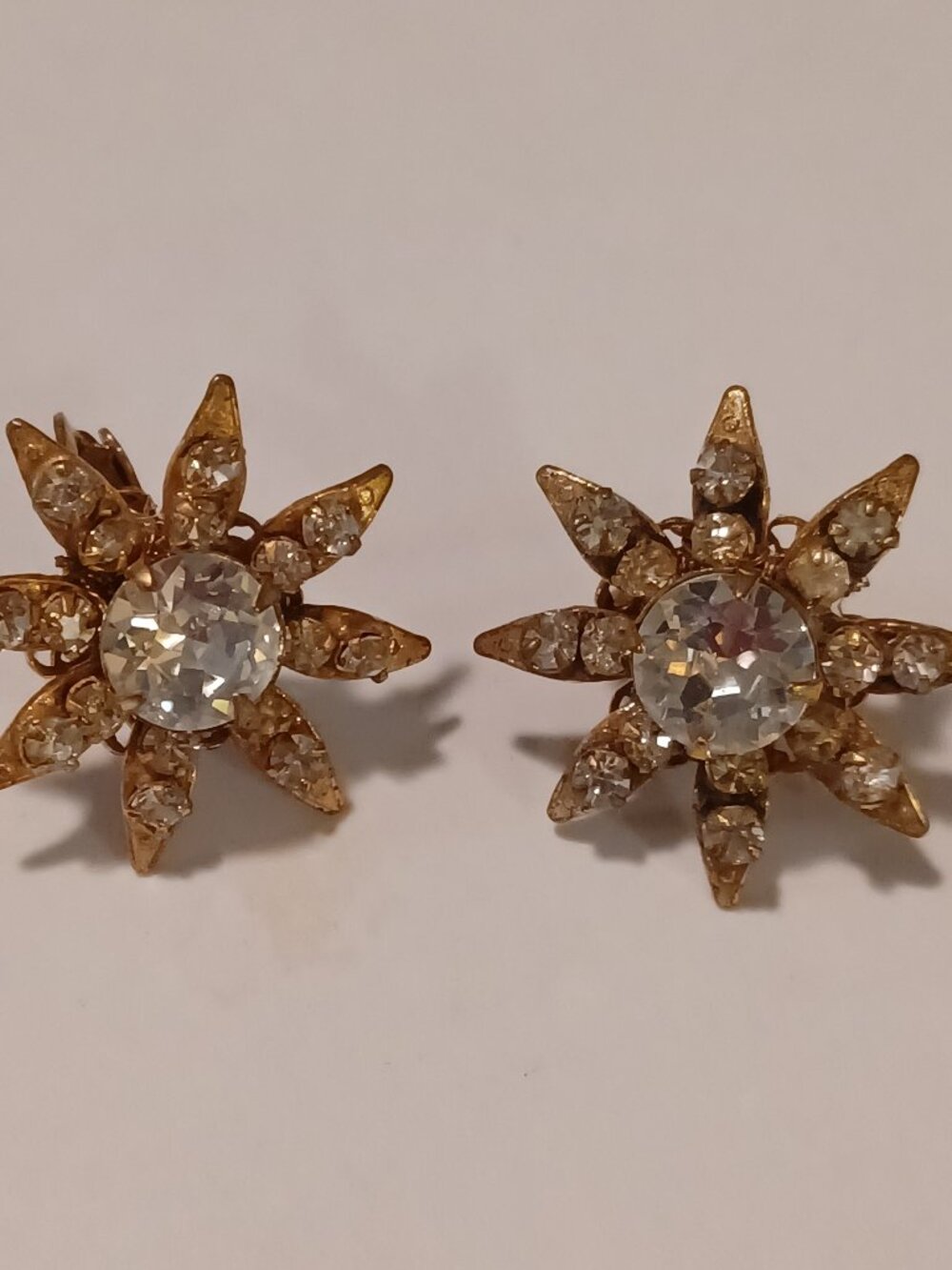 Miriam Haskell Signed 40's Art Deco Sparkly Starburst clip back Earrings